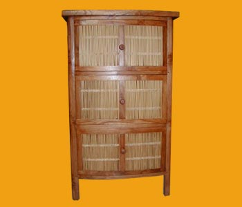 Three Doors Bamboo Chest with Curve in Front