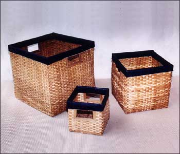 Bamboo basket - Square - Inset Handles - Set/3